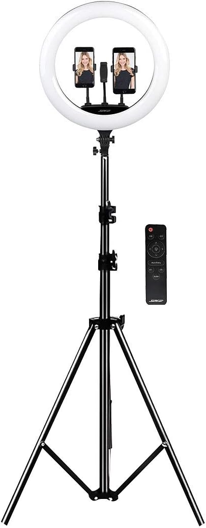 Somikon Videoleuchte: XL-LED-Ringlicht mit Smartphone-Halter, Ø 46 cm, USB-Port, dimmbar (LED Ringle