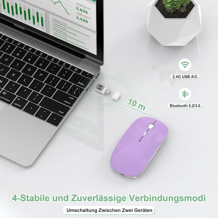 Bluetooth Maus Kabellose, Wiederaufladbare Maus für MacBook Air iPad PC Laptop Computer, Tragbare Sc