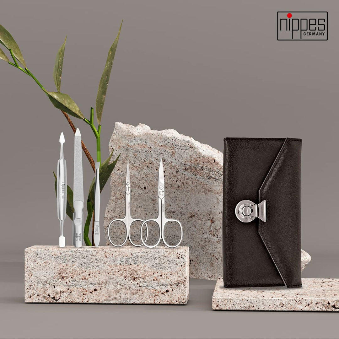 nippes Solingen Locks Maniküre Set, 5-teilig, Edelstahl nickel- & rostfrei, Echtes Rindsleder-Nagele