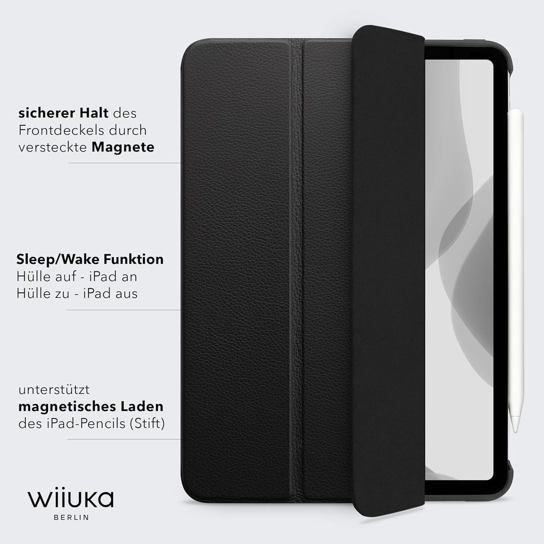 WIIUKA Hülle für iPad Pro 12.9" (2022-2020), Deutsches Leder, Lederhülle extra Dünn, Premium Smart-C