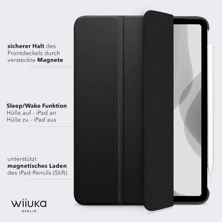 WIIUKA Hülle für iPad Pro 12.9" (2022-2020), Deutsches Leder, Lederhülle extra Dünn, Premium Smart-C