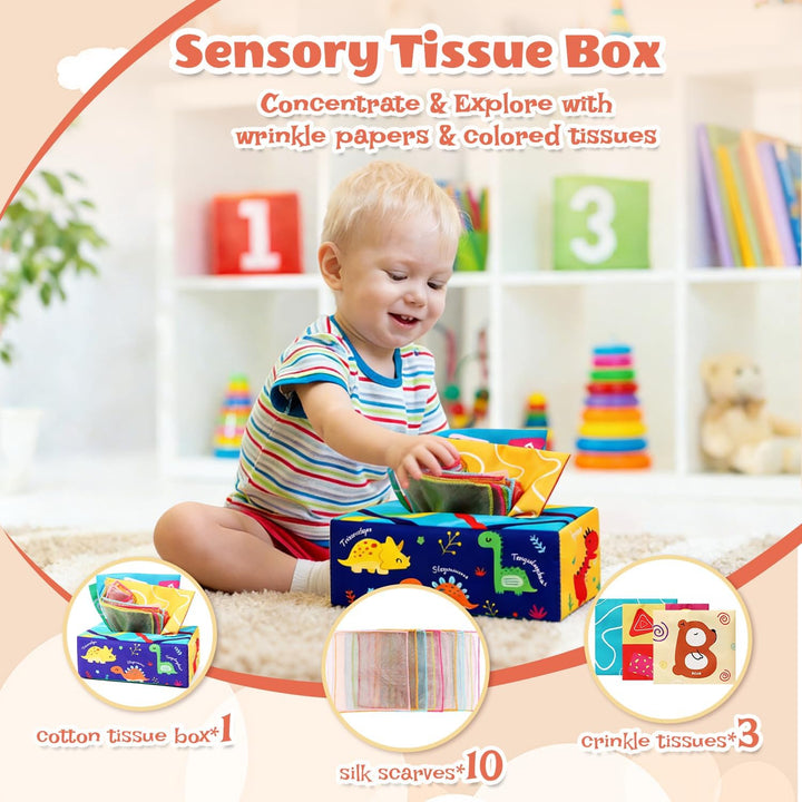 5 in 1 Baby Spielzeug ab 6 Monate, Montessori Spielzeug ab 6 9 12 Monate, Stapelturm, Blöcken,Tissue