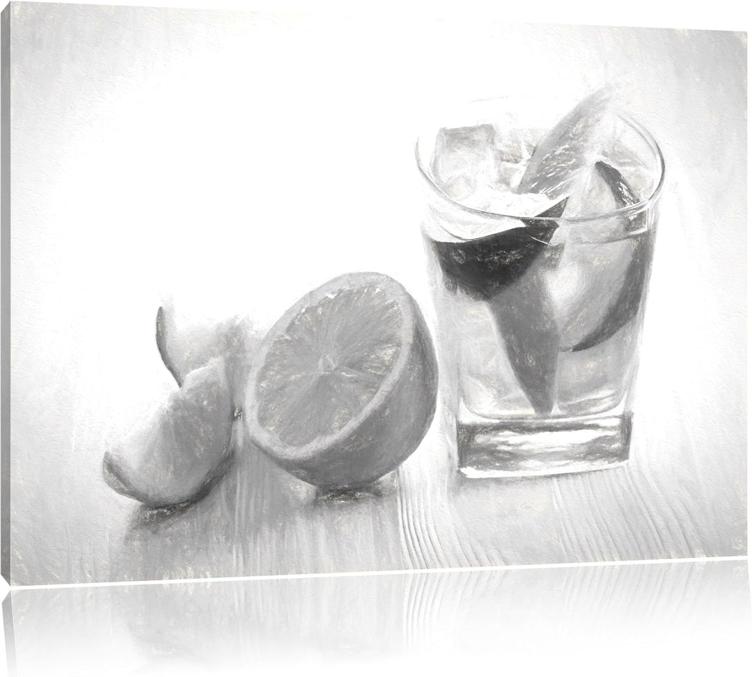 Pixxprint Gin Tonic Shot mit Zitronen als Leinwandbild/Grösse: 100x70 cm/Wandbild/Kunstdruck/fertig