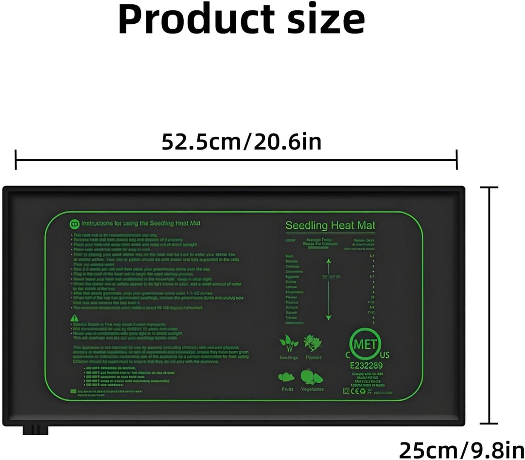 Digitale Pflanzen Heizmatte mit Thermostat IP67 Wasserdicht 50W Keimling Wärmematte 25x52.5cm (9.84x