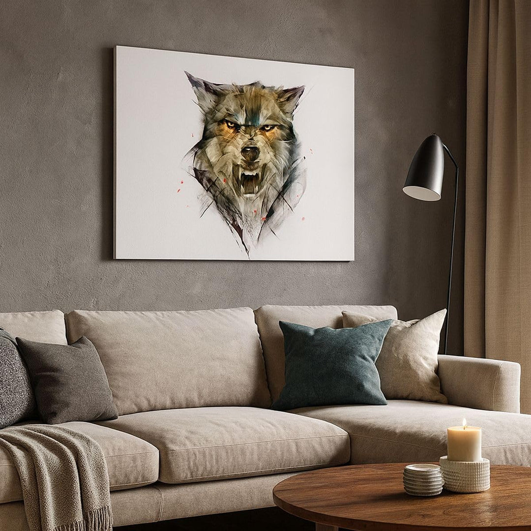 Bilder auf Leinwand 100x70cm Leinwandbild mit Rahmen Wolf Tier Wald Gross Wanddeko Bild Schlafzimmer
