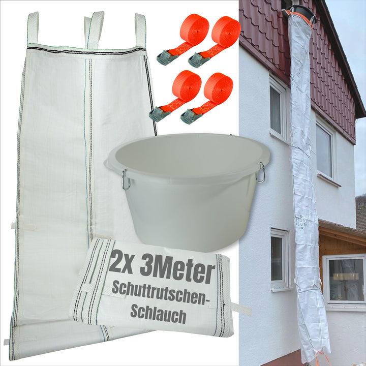 6m flexible Bauschuttrutsche/Stortslurf/inkl. Einfülltrichter, 4x Spanngurt und 20 Säcke/Schuttrohr