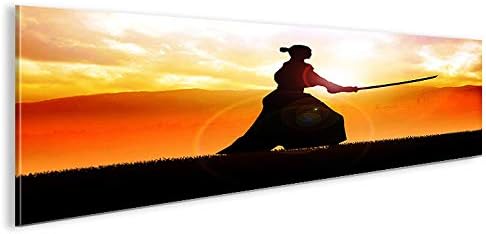 islandburner Bild Bilder auf Leinwand Samurai Kämpfer im Sonnenuntergang Panorama XXL Poster Leinwan
