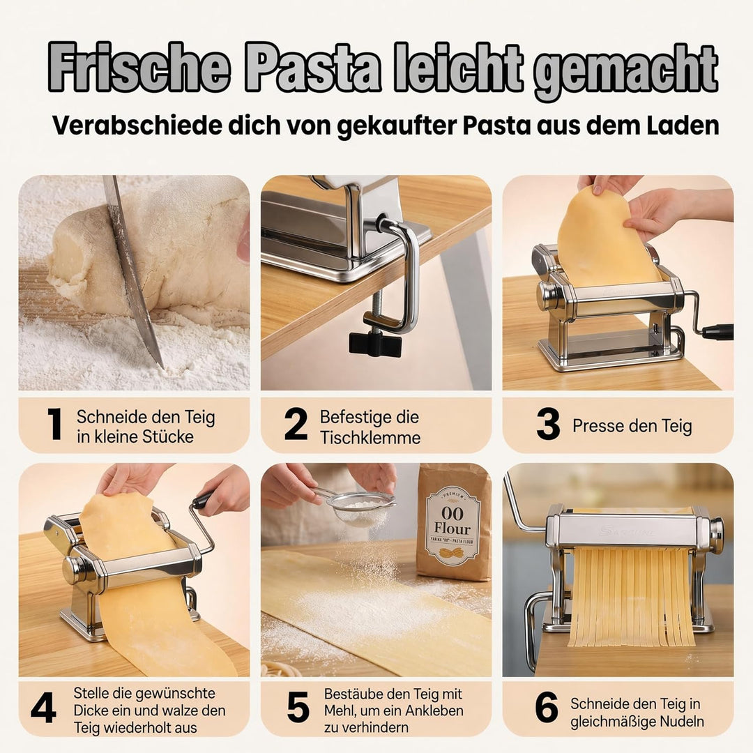 Sailnovo Nudelmaschine Pasta Maker 180 Aluminiumlegierung mit 9 Einstellbaren Stärkeeinstellungen un