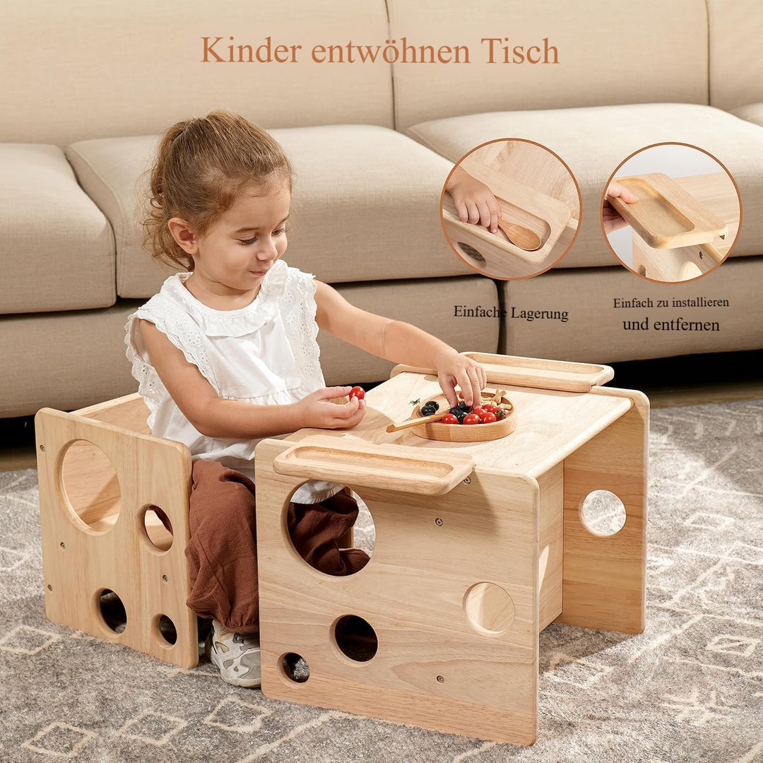Montessori Beikosttisch kindertisch mit stühlen für Kleinkinder 1-3 Jahre, höhenverstellbar, Kinder-