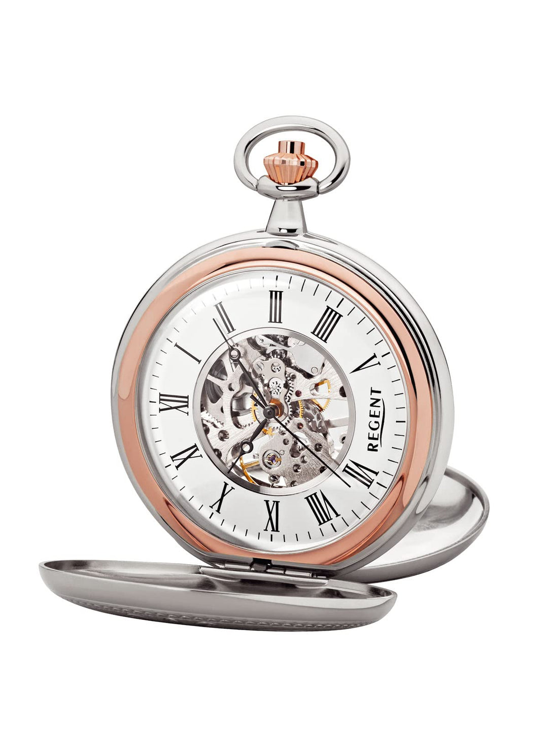 Regent Herren Taschenuhr Savonnette Skelett 51 MM Mechanischer Handaufzug Römische Zahlen in verschi