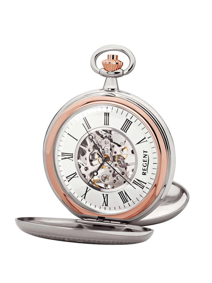 Regent Herren Taschenuhr Savonnette Skelett 51 MM Mechanischer Handaufzug Römische Zahlen in verschi