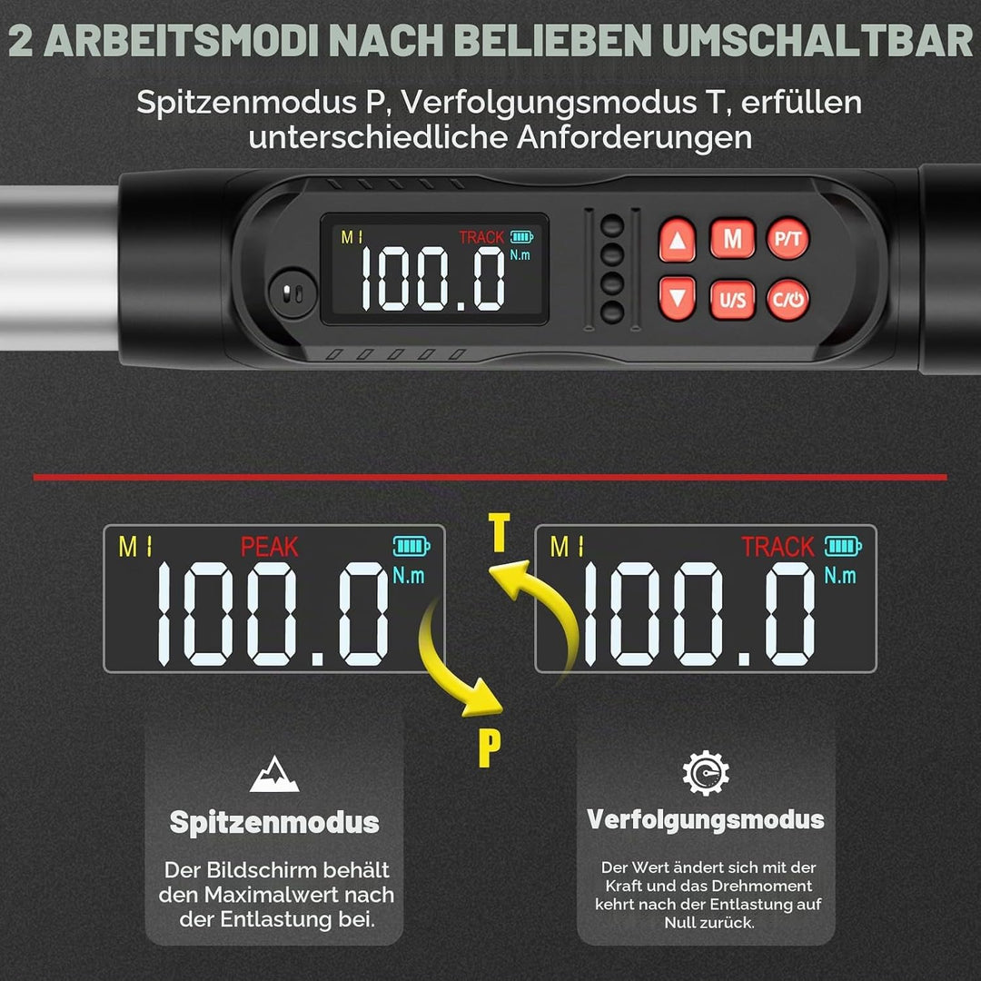 VANPO Digitaler Drehmomentschlüssel 1/2 Zoll Set, 10-200 Nm Drehmomentschlüssel Auto mit LCD-Display