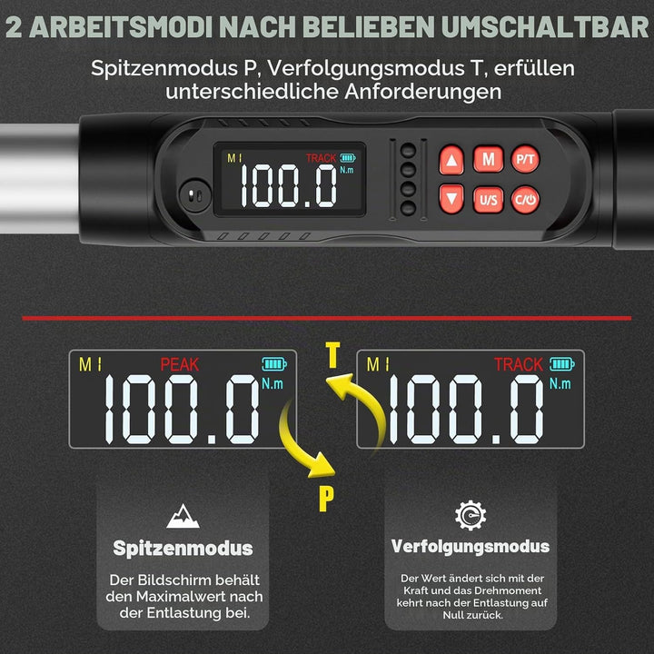 VANPO Digitaler Drehmomentschlüssel 1/2 Zoll Set, 10-200 Nm Drehmomentschlüssel Auto mit LCD-Display
