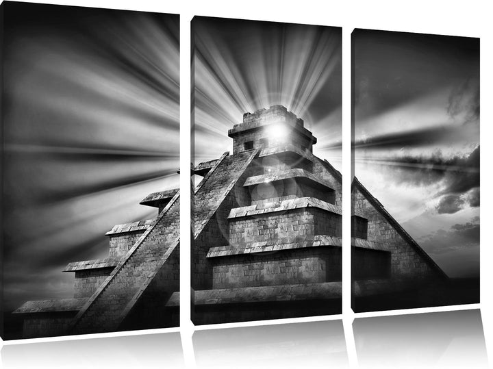 Pixxprint Maya Pyramide Tempelanlage als Leinwandbild/Grösse: 3 Teilig (120x80) cm/Wandbild/Kunstdru