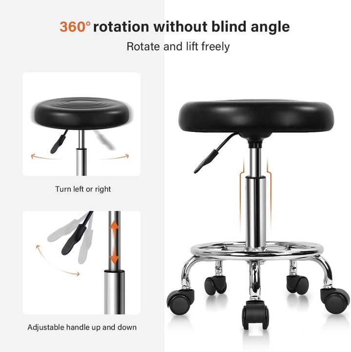 KKTONER Rollhocker höhenverstellbar 49-64cm mit Fussstütze drehbar aus Kunstleder Schwarz