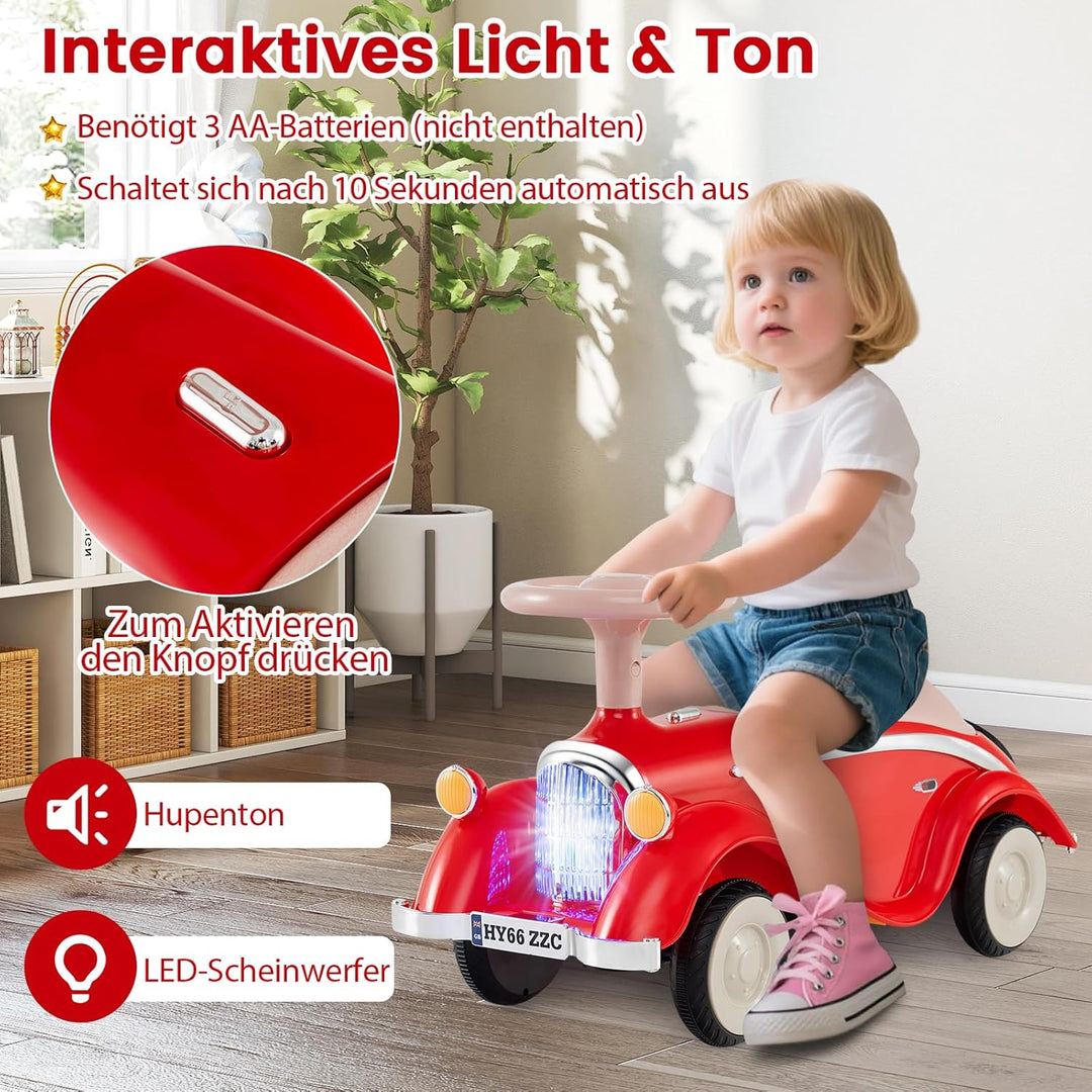 GOPLUS Kinder Rutschauto, Retro Classic Schiebeauto, Kinder Rutschfahrzeug mit Lenkrad, Hupe, LED-Sc