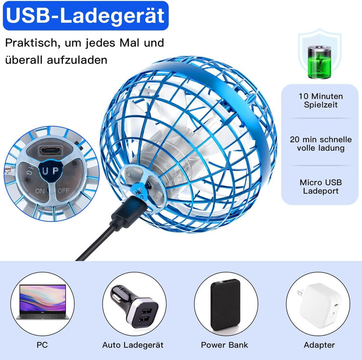 Zookao Fliegender Ball, Mini Drohne Für Kinder Flying Boomerang Ball mit LED Licht Spielzeug Geschen
