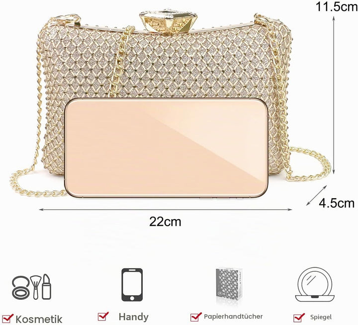 NICOLE &amp; DORIS Damen Abendtasche Clutch Handtaschen Elegant Umhängetasche Kleine Kettentasche Glitze
