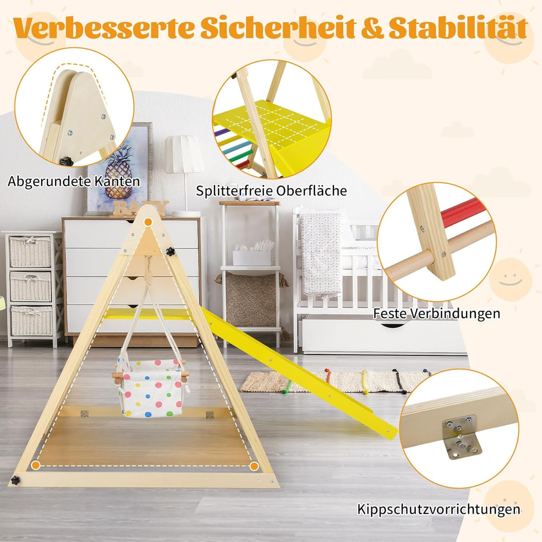 COSTWAY Klettergerüst Indoor, 4 in 1 Schaukel & Ruheplattform & Kletterrampe & Leiter, Kletterset zu