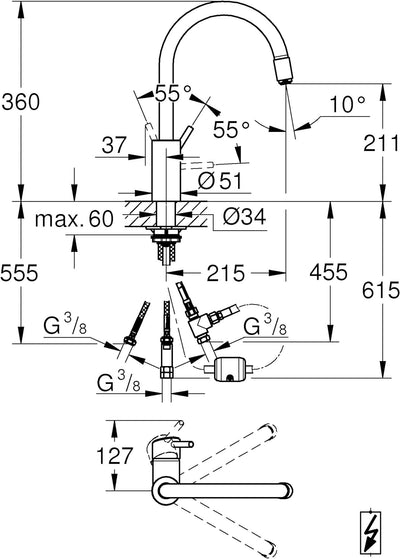 GROHE Concetto | Küchenarmatur - Einhand-Spültischbatterie, Niederdruck | Küchenarmatur mit herauszi