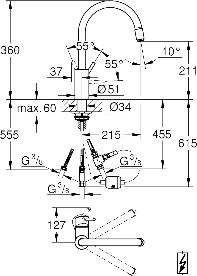 GROHE Concetto | Küchenarmatur - Einhand-Spültischbatterie, Niederdruck | Küchenarmatur mit herauszi