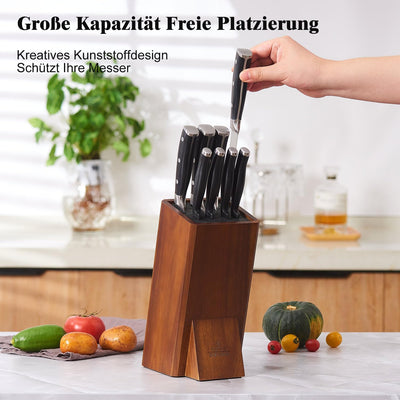 ENOKING Messerblock ohne Messer, Akazienholz Messerblock, Messerhalter mit Abnehmbaren Kunststoffbor
