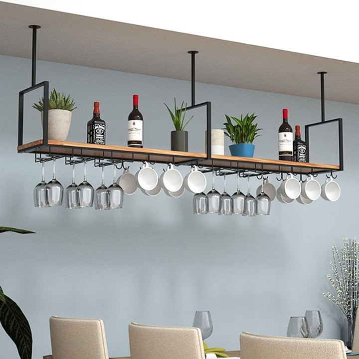 DSVONAUS Deckenregal Decken Weinregal ， Eisen Massivholz Deckenregal Regale Stemware Holder ， Für Ba