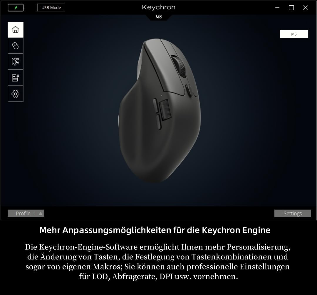 Keychron M6 Wireless Bluetooth/2.4 GHz/Kabelgebundene Optische Maus,1000Hz Leichtgewicht 78g Program