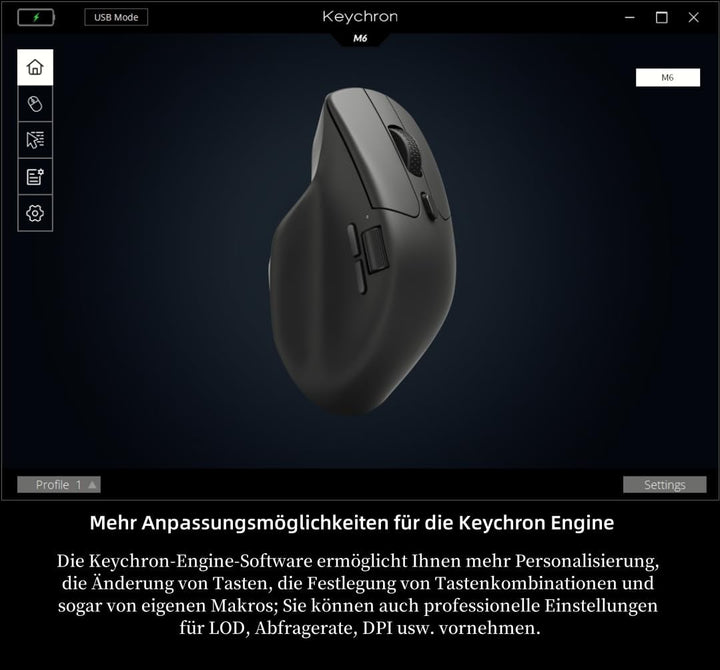 Keychron M6 Wireless Bluetooth/2.4 GHz/Kabelgebundene Optische Maus,1000Hz Leichtgewicht 78g Program
