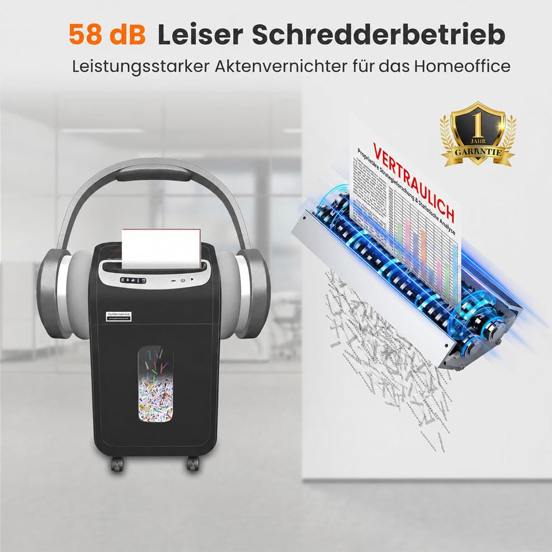 VidaTeco 20 Blatt P4 Reisswolf mit 60 Minuten Laufzeit Aktenvernichter,kreuzschnitt Papierschredder