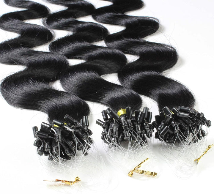 hair2heart Microring Extensions Echthaar Gewellt - 25 Strähnen 1g 50cm 2/0 schwarz 25 Strähnen 50cm