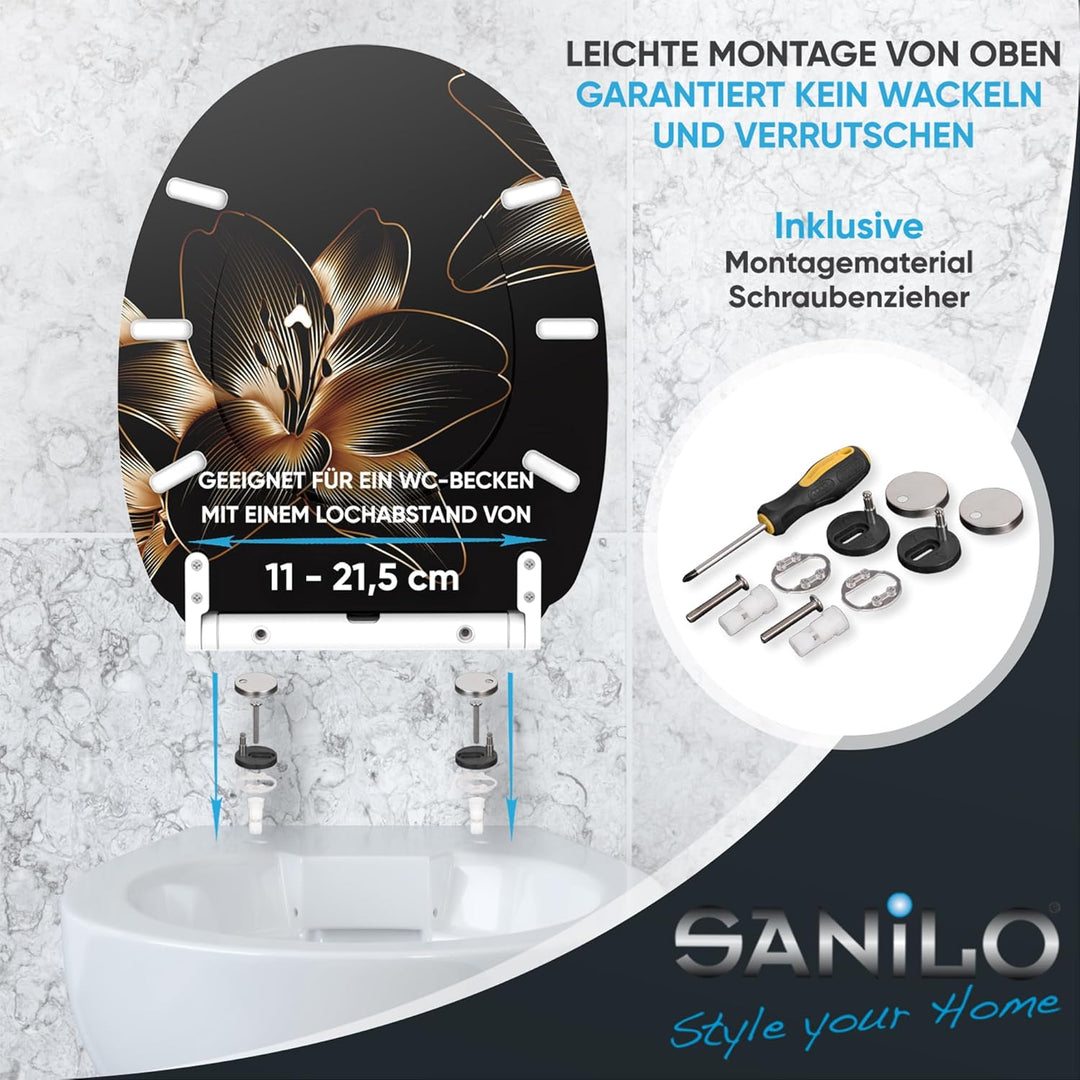 Sanilo WC Sitz mit Absenkautomatik & Schnellverschluss, Toilettendeckel per Knopfdruck abnehmbar, ei