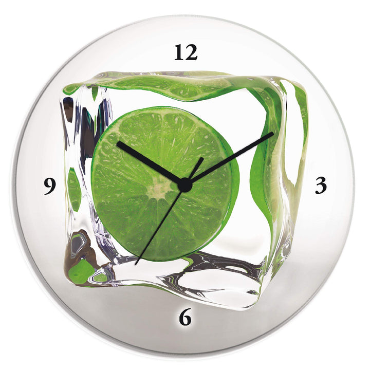 ARTLAND Wanduhr ohne Tickgeräusche Glas Funkuhr Ø 30 cm Rund Lautlos Obst Früchte Limette im Eiswürf