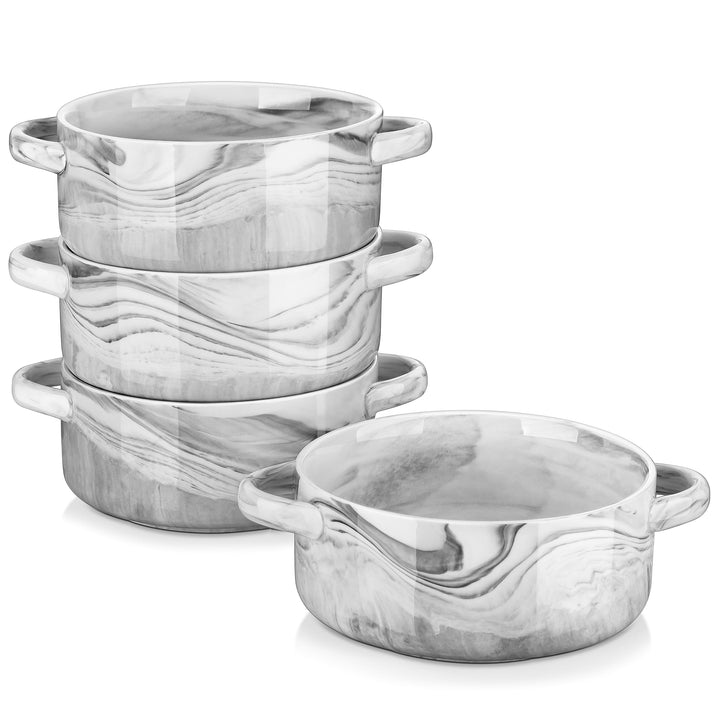 MALACASA Suppenschalen mit Griffen, 800 ML Porzellan Suppenschalen Set von 4, Elfenbein weiss servie