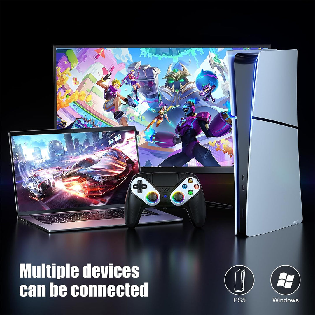 RGB Wireless Controller für PS5 Pro/Slim/PC, Back Paddles und Lautsprecher 6-Achsen-Bewegungs/Dual V