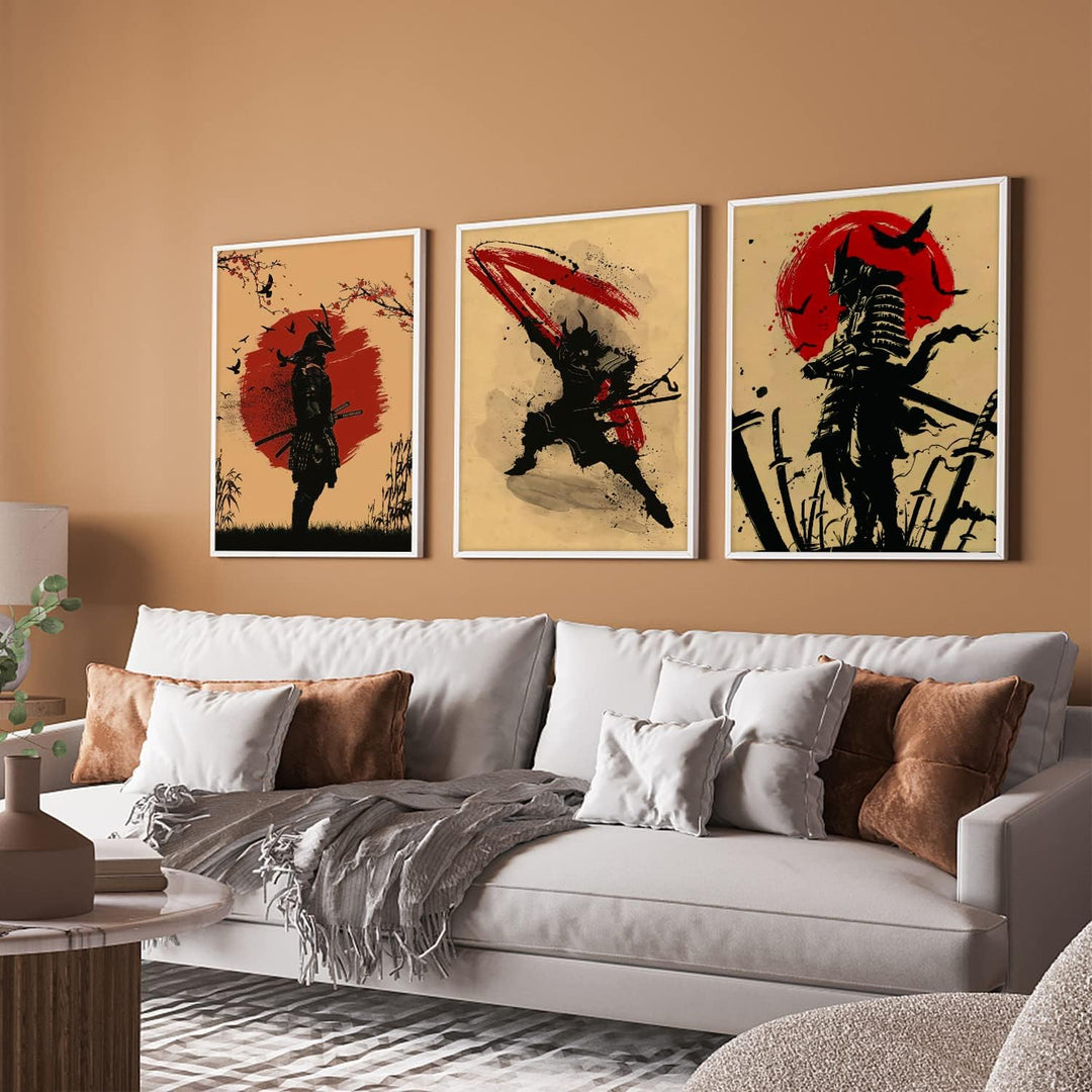 IUNTWEIE Japanische Samurai Leinwand Bilder, Japanische Bushido Poster Wandkunst, Krieger Leinwand M