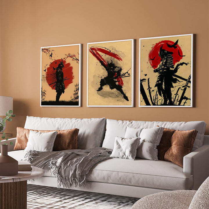 IUNTWEIE Japanische Samurai Leinwand Bilder, Japanische Bushido Poster Wandkunst, Krieger Leinwand M