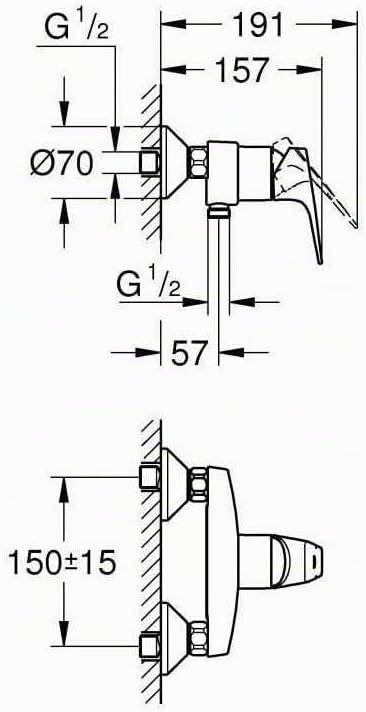 GROHE Start Flow - Einhand-Wannenarmatur (Wandmontage, langlebige Oberfläche, einstellbare Mengenbeg