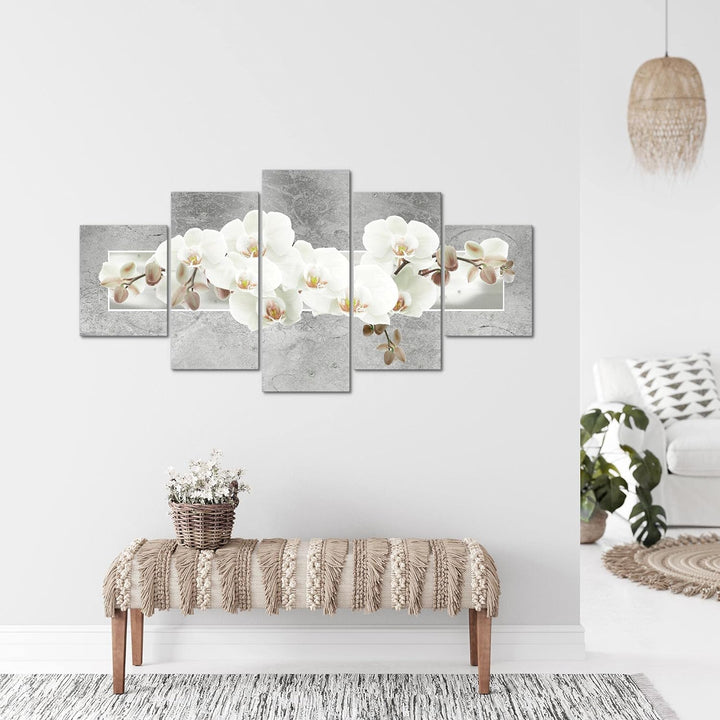 Runa Art - Bilder Blumen Orchidee 200 x 100 cm 5 Teilig XXL Wanddekoration Design Grau 203551c 200 x
