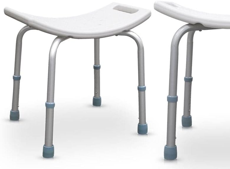 QUIRUMED Badezimmerhocker, höhenverstellbar, orthopädisch, PVC-Sitz, ergonomisch, rutschfeste Enden,