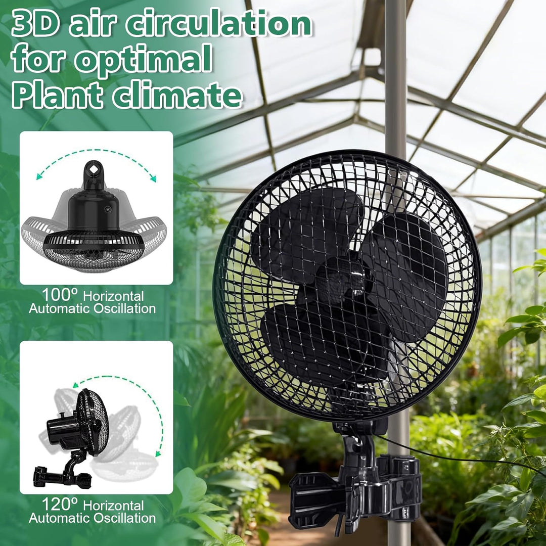 Oszillierender Clip Ventilator für Growzelt Growbox 24W Grow Lüfter Ventilator, 2 Geschwindigkeitsst