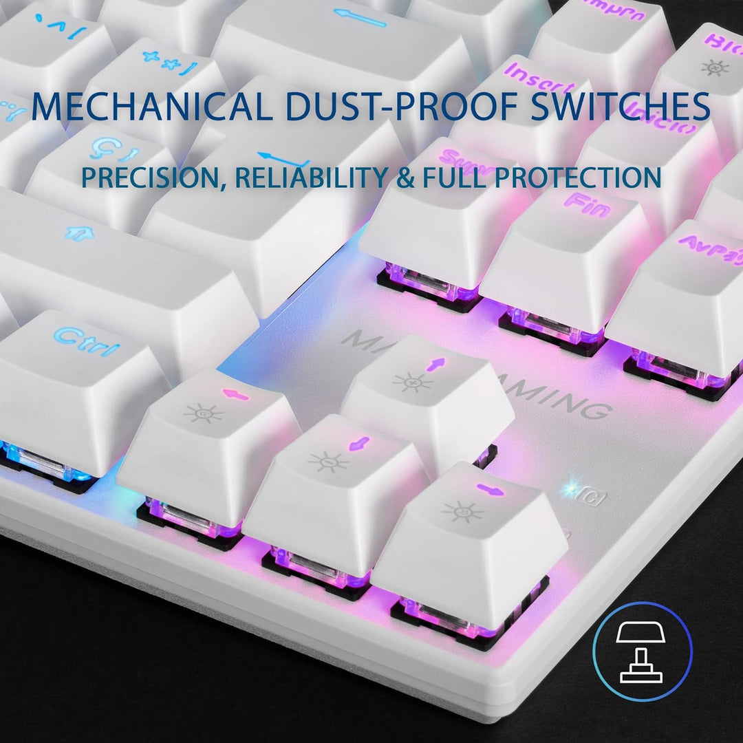 Mars Gaming MK80 Weiss, Mechanische Gaming Tastatur TKL FRGB, Antighosting, Switch Mechanischer Blau