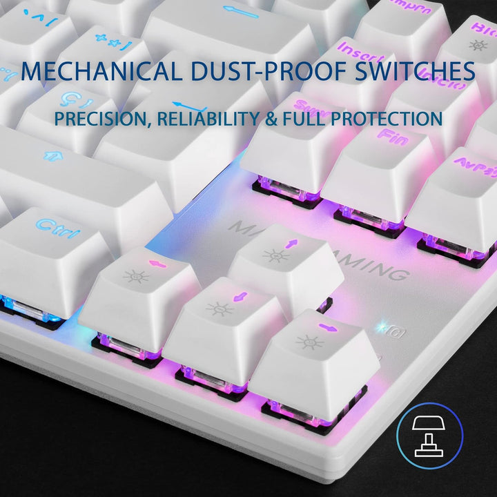 Mars Gaming MK80 Weiss, Mechanische Gaming Tastatur TKL FRGB, Antighosting, Switch Mechanischer Blau