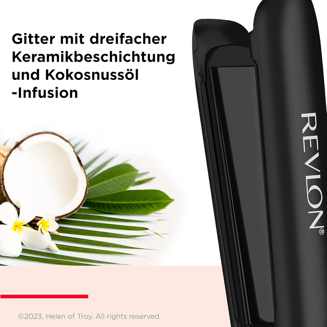 Revlon SmoothStay 25 mm Glätteisen mit Kokosnussöl-Infusion + Reisebeutel (schwimmende Platten mit a