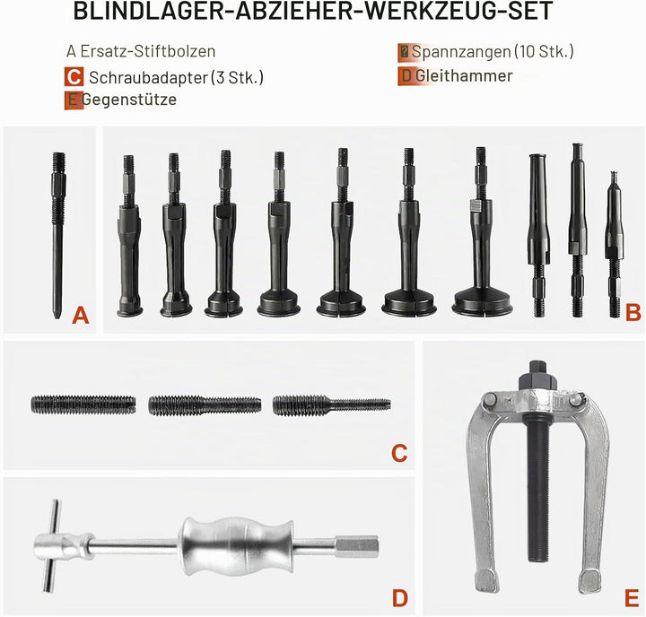 FreeTec 16 tlg Innenlager Abzieher Grundloch Lagerabzieher Werkzeug mit Gleithammer Satz (Rot), Rot