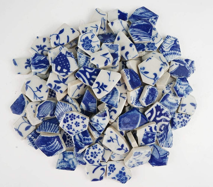 Lanyani Porzellan-Fliesen-Sortiment mit zerbrochenen Keramikfliesen in Blau und Weiss, für Mosaikarb