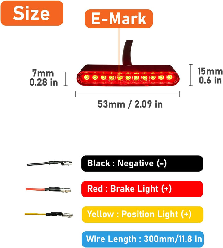E57 E-geprüft Motorrad E-Bike LED Rücklicht Mini Universal Bremslicht DRL Positionslicht DC12V IP67