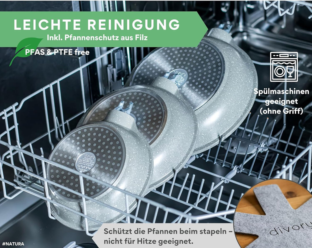 DIVORY Keramikpfannen Set 20, 24, 28 cm – Pfannen mit abnehmbarem Griff, Keramikbeschichtung, indukt