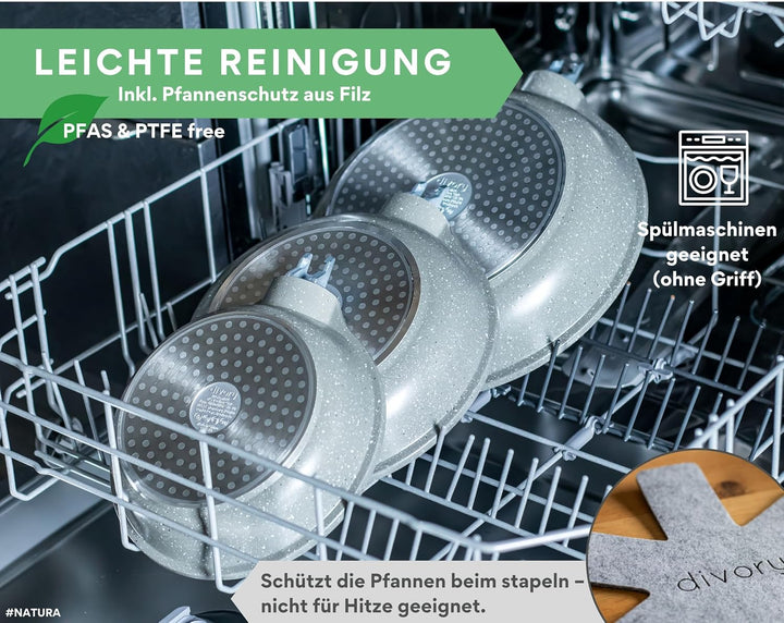 DIVORY Keramikpfannen Set 20, 24, 28 cm – Pfannen mit abnehmbarem Griff, Keramikbeschichtung, indukt