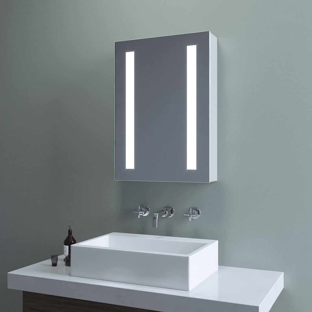 Badezimmer Spiegelschrank 50 x 70 cm mit LED Beleuchtung Badezimmerschrank Aluminium Badschrank eint